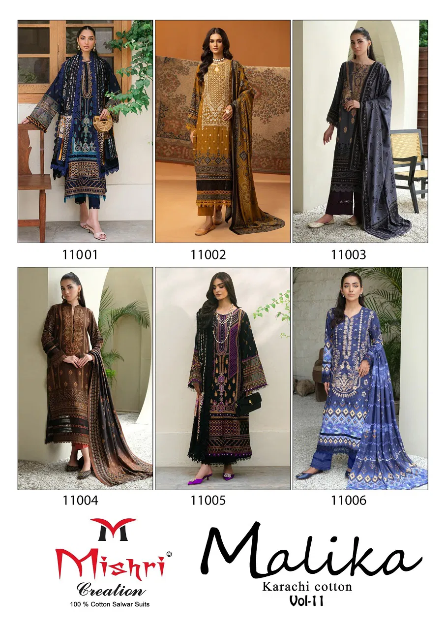 Malika Vol 11 By Mishri Karachi Lawn Cotton Printed Dress Material Suppliers In India